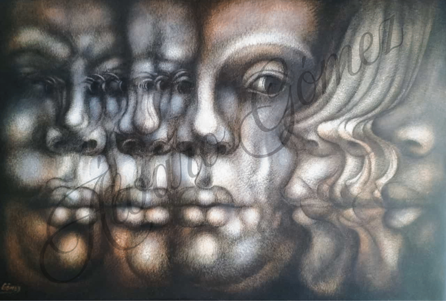 Rostros y perfiles unidos entre si observandose