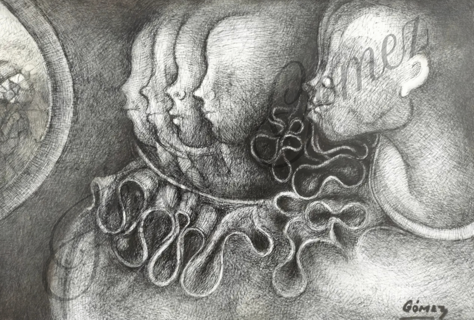 Perfiles mirando hacia una ventana, esta obra es un homenaje a Goya